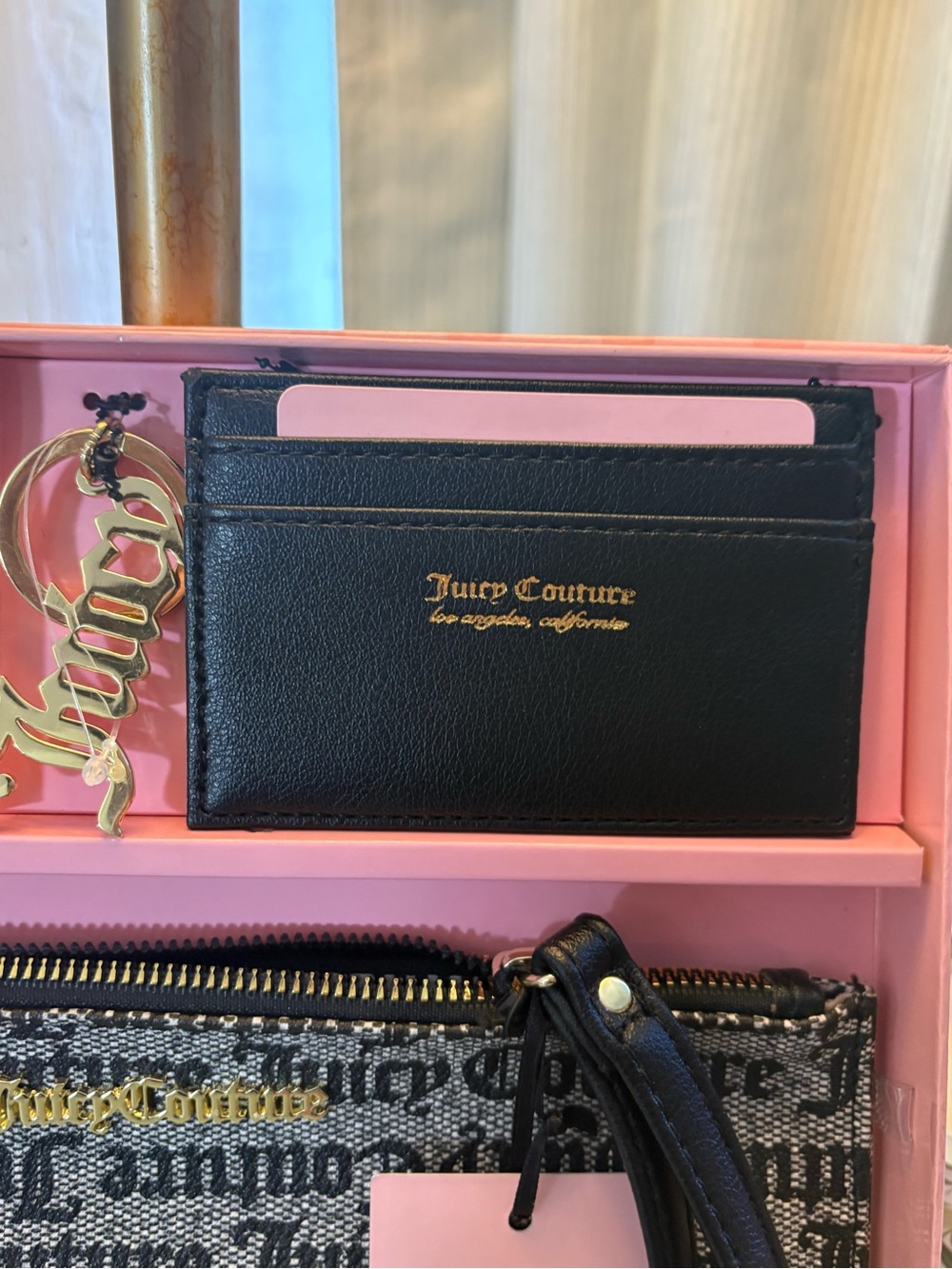 Juicy Couture Black & Beige Logo Wristlet with Gold Hardware - Picture 3 of 4